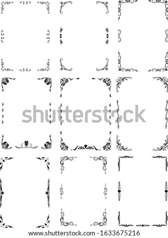 Set of decorative frames of ornaments for the design of pages with texts, menus, invitations, menus, cards, posters, etc. Vector illustration.