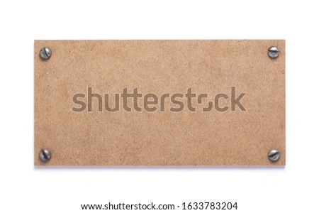 wooden nameplate or wall sign isolated at white background