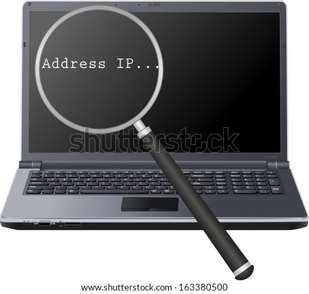 magnifier, laptop and address ip