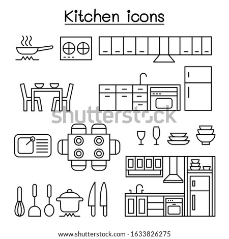 Kitchen icon set in thin line style