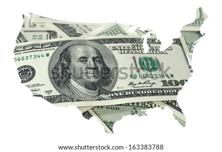 USA map with one hundred dollars background 