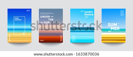 Summer backgrounds set. Creative gradients in summer colors. Ocean horizon, beach and sunsets.  Royalty-Free Stock Photo #1633870036