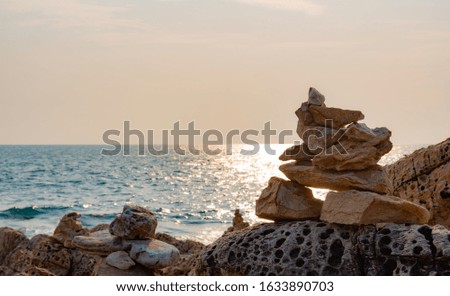 Beautiful sea beach rock shore landscape before sunset in summer