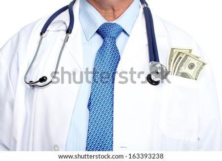 Hands of medical doctor. Healthcare blue background.
