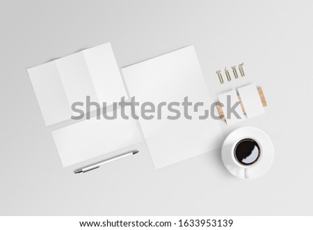 Realistic blank and white photo of stationery mockup template, isolated background