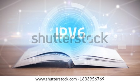 Open book with IPV6 abbreviation, modern technology concept
