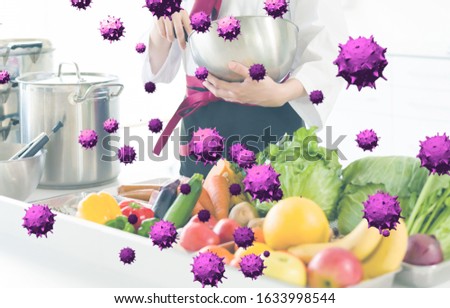Bacterium floating in the kitchen. Food poisoning. Royalty-Free Stock Photo #1633998544