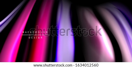 Abstract silk smooth lines on black, multicolored liquid fluid rainbow style waves on black. Vector Illustrations For Wallpaper, Banner, Background, Card, Book, Illustration, landing page, cover