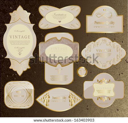 retro vintage set of white gold label and ribbon/ vector set