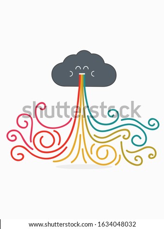 cute grey cloud blowing colourful wind element for background, banner, label, card, cover, texture, wrapping paper etc. flat vector design.