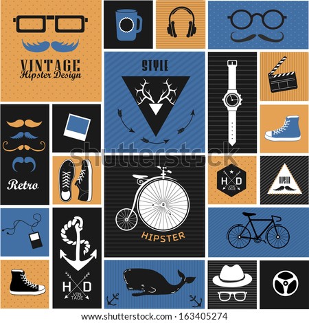 Hipster style elements, icons and labels can be used for  retro vintage  website