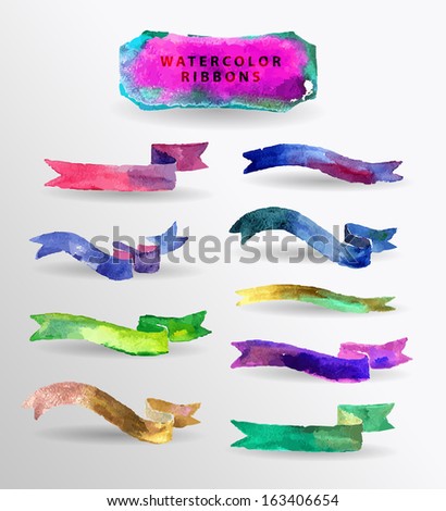  watercolor design elements, background, label, bubble, ribbon