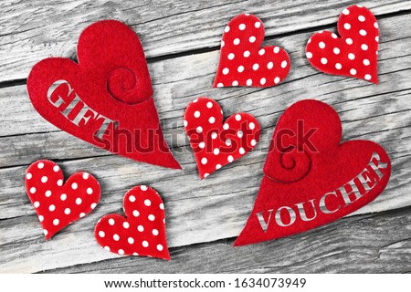 Various decoration hearts and Gift Voucher