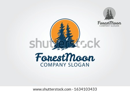Forest Moon vector logo illustration. This logo template is fully editable and resizable. Can use for your business, organizations, hiking clubs, camping clubs, adventures.