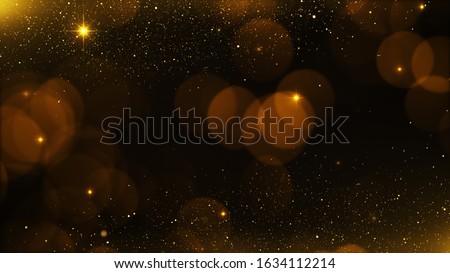 gold particles abstract background with shining golden Floating Dust Particles Flare Bokeh star on Black Background. Futuristic glittering in space. Royalty-Free Stock Photo #1634112214