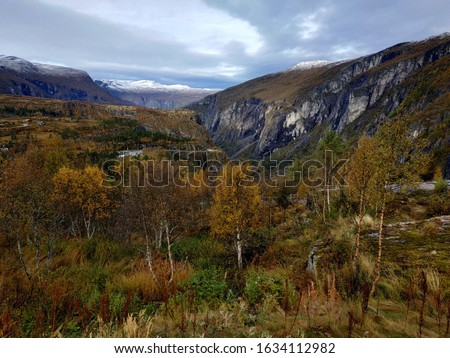 Casual photo near Voringsfossen waterfall at autumn, Norway