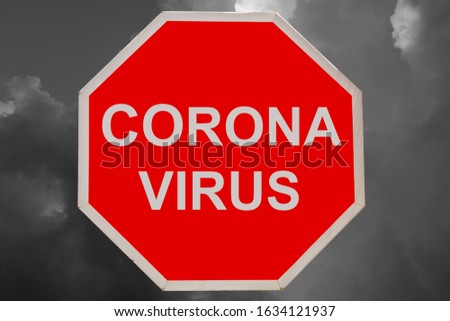 Text banner "Corona Virus " with red stop sign on abstract background