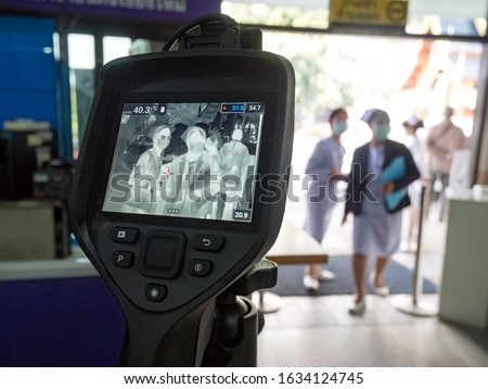 
Thermal imaging camera used for measuring body temperatures at hospital in Thailand. 
 Royalty-Free Stock Photo #1634124745
