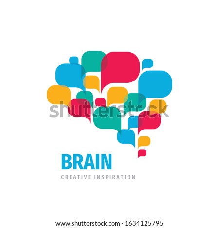 Vector logo brain creative inspiration design. Intellect mind sign. Speech bubbles. Brainstorm communication.  Royalty-Free Stock Photo #1634125795
