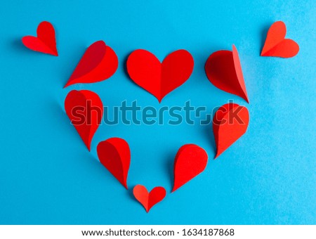 Origami hearts blank for greeting card. Stock photo top view.