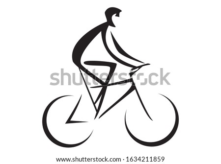 cyclist (person riding a bike) - vector black schematic illustration on white background