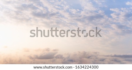 Sky and clouds with sunset background. Gradient color. Landscape under scenic colorful sky at sunset dawn, Sunrise. Natural summer.