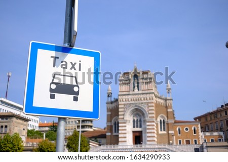 taxi sign in old town europe, croatia. no uber taxify tesla yet Royalty-Free Stock Photo #1634290933