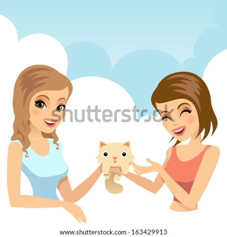 Girls with cute kitten