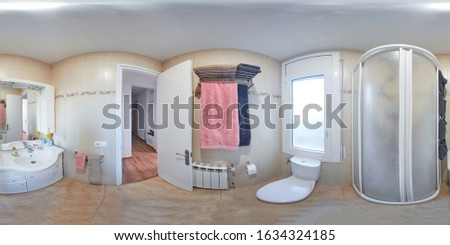 360 equirectangular photography, it is small but cozy bathroom