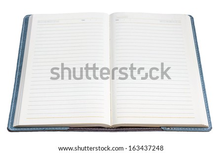 blank page of note book on white