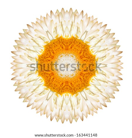White Straw Mandala Flower Kaleidoscopic Isolated on White Background