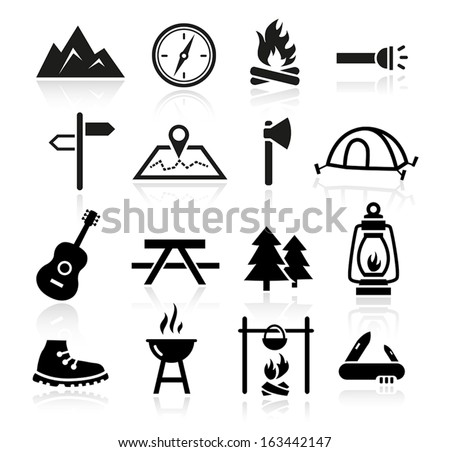 Collection of outdoor and camping icons