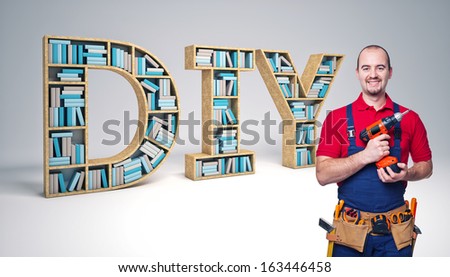 worker and diy 3d text