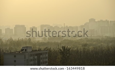 Skyline and air pollution in Beijing city - China