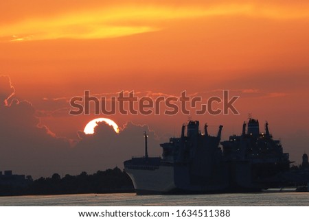 Naval Ship on the Mississippi River Sunset
