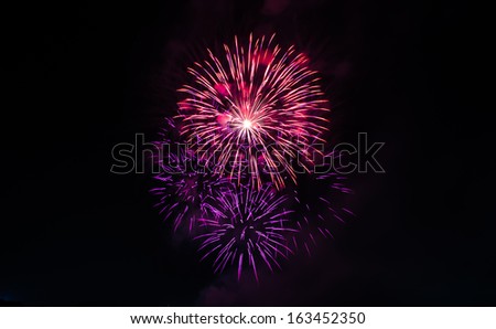 beautiful fireworks on a black and dark sky at night
