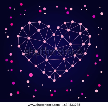 Geometric pink heart on cosmic background. Vector illustration.