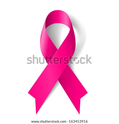 Breast cancer awareness pink ribbon on white background.  Royalty-Free Stock Photo #163453916