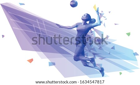 Female volleyball player jumping for spike