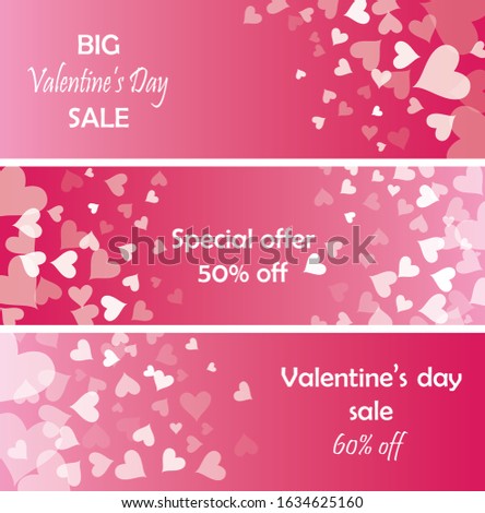 Pink horizontal Valentine's day sale banner with white hearts