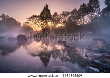Hot Springs Onsen Natural Bath at National Park Chae Son, Lampang Thailand.In the morning sunrise.Natural hot spring bath surrounded by mountains in northern Thailand.
 Royalty-Free Stock Photo #1634645809