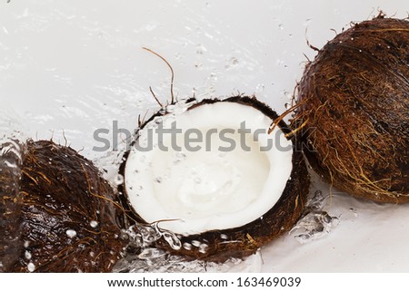 Fresh coconuts and water splash