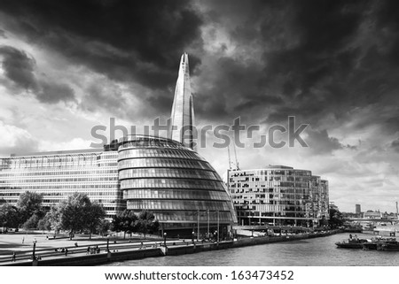 New London city hall with Thames river, panoramic view from Tower Bridge - UK