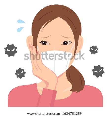 Young woman wearing a mask vector illustration (upper body) / Afraid of the virus