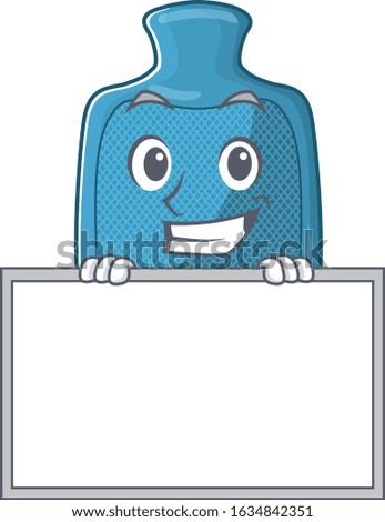 A cute picture of hot water bag grinning with board