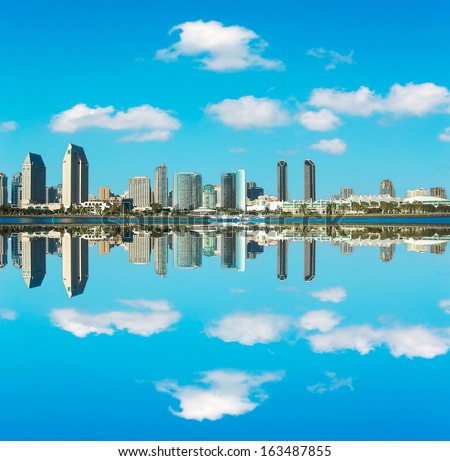 San Diego downtown reflected in the water