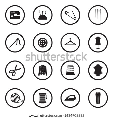 Sewing Icons. Black Flat Design In Circle. Vector Illustration.
