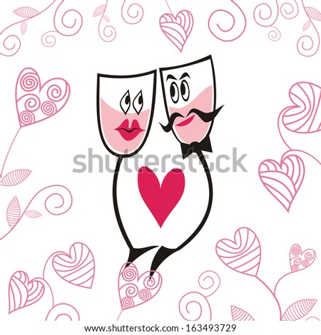 Glasses cartoon love heart valentines day card vector illustration