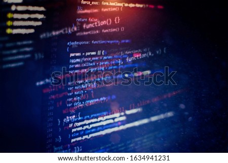 Monitor closeup of function source code.Writing programming functions on laptop. Big data and Internet of things trend.