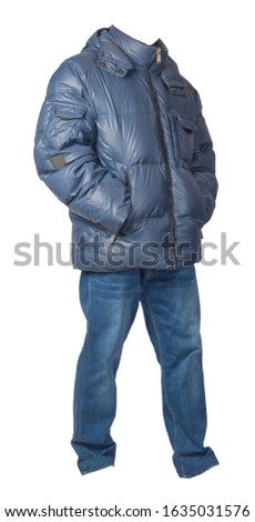 blue men's jacket and blue jeans isolated on white background.casual clothing